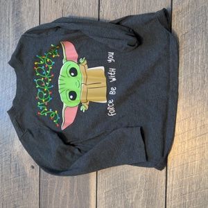 Star Wars Baby Yoda Grogu Christmas Shirt 4T Long Sleeve Gray